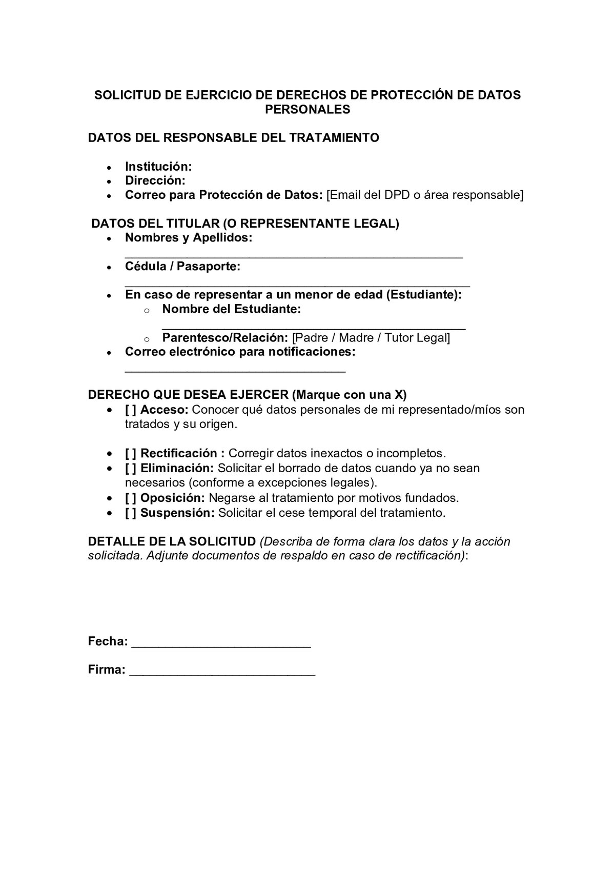 Formulario de Solicitud de Ejercicio de Protección de Datos