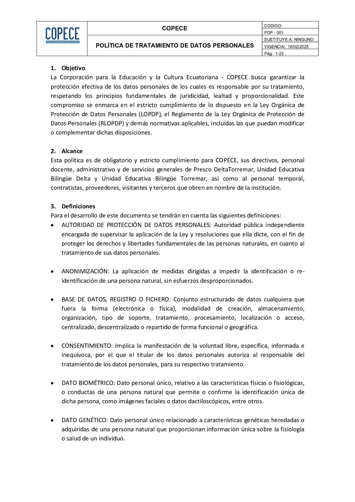 Política de Tratamiento de Datos Personales